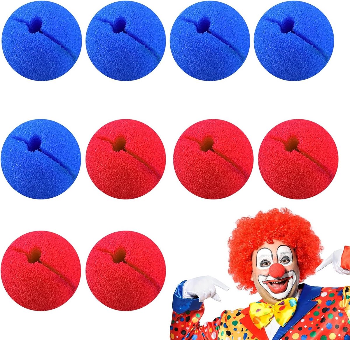 Foam Clown Neus Set voor Kinderen - Perfect voor Feestjes, Carnaval, Kostuums en Cosplay, Rood en Blauw