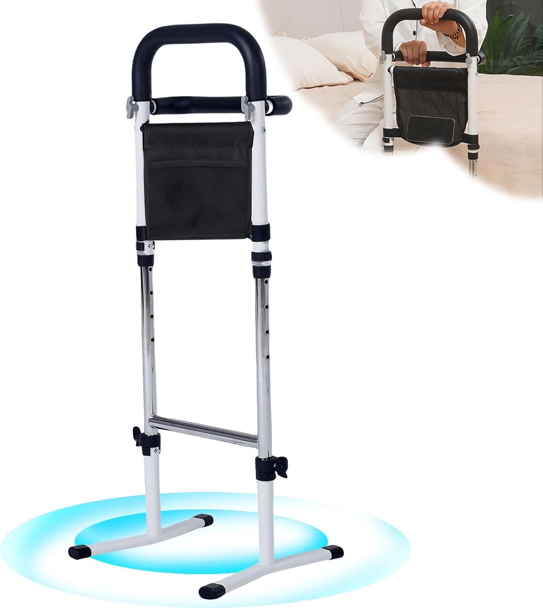 Thijox - Opstahulp Bed en Sofa, Hoogteverstelbare Loophulp voor Senioren en Volwassenen, 5-Stagiever Stahulp met Tas, Mobiliteitshulpen tot 150KG Draa