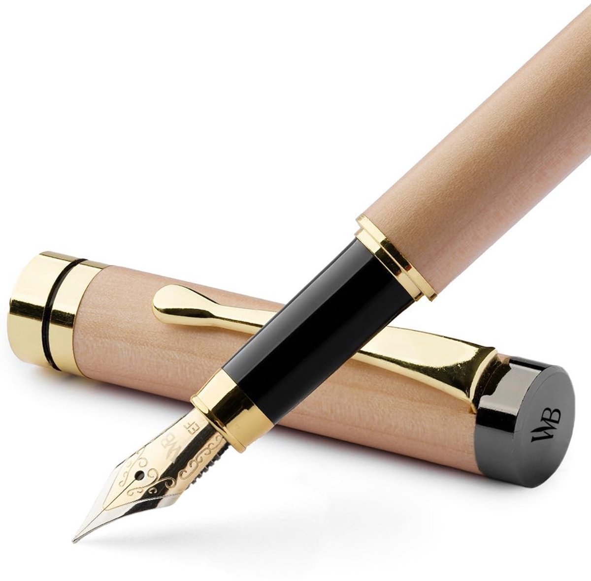 Dailygoods- Vulpen Luxe Bamboe Hout - Geschenkdoos - Inclusief 6 Inktpatronen - Inktvulconverter - Soepele Inktstroom - Tijdloze Nalatenschap - Schrijfpunt
