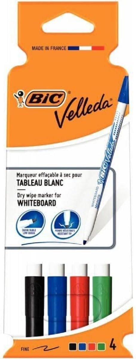 SnelShoppen - Whiteboard-marker 4 stuks - Velleda 1721 Stiften - Kleurenset voor Kinderen - Geschikt voor School & Thuis - Gedetailleerd Werk - Kogelp