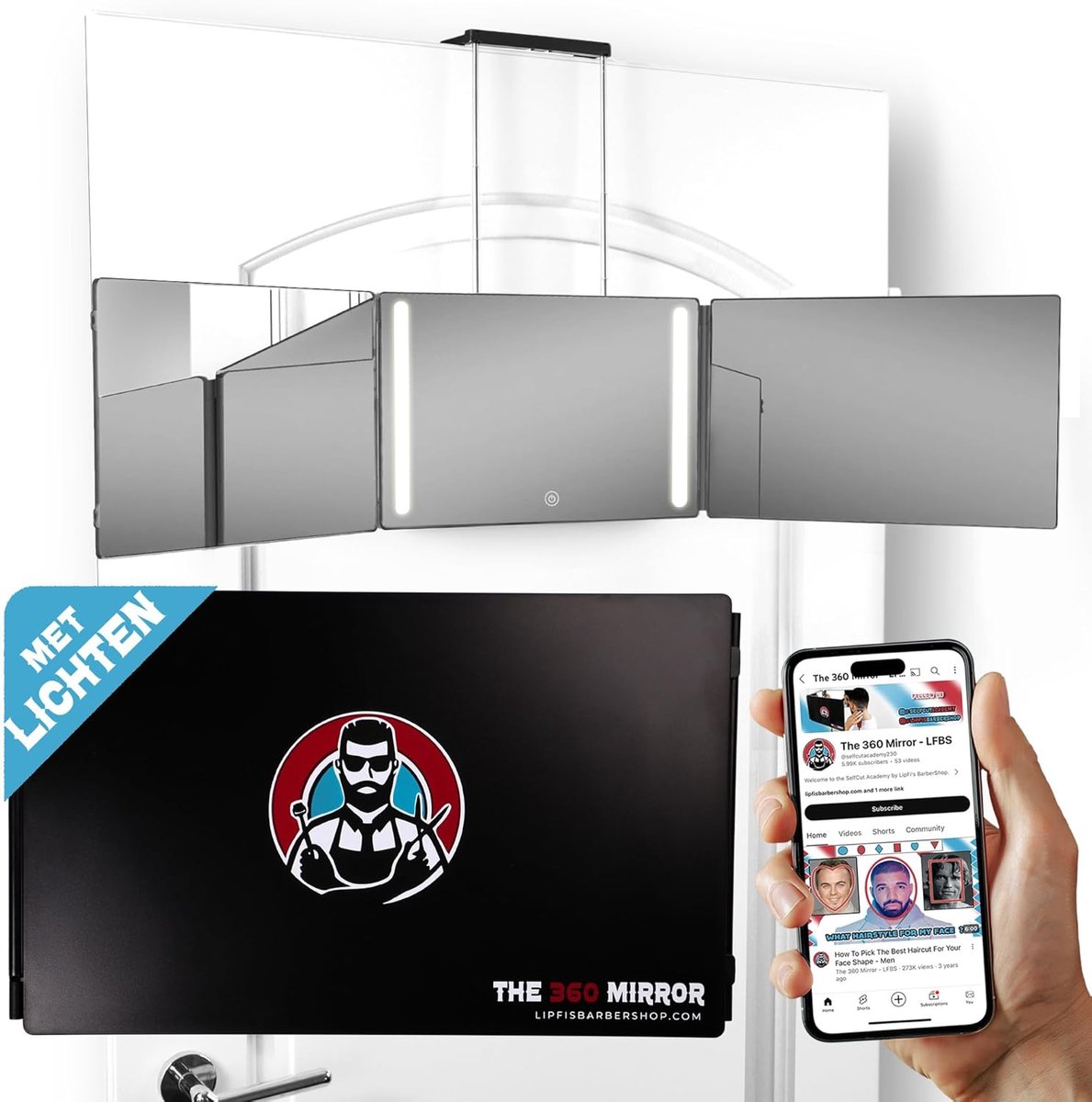 Thijox - De 360° Spiegel met Verstelbare Telescopische Haken - Zelf Knip Spiegel voor Mannen met LED Verlichting - 3-Weg Spiegel voor Haar Knippen - I