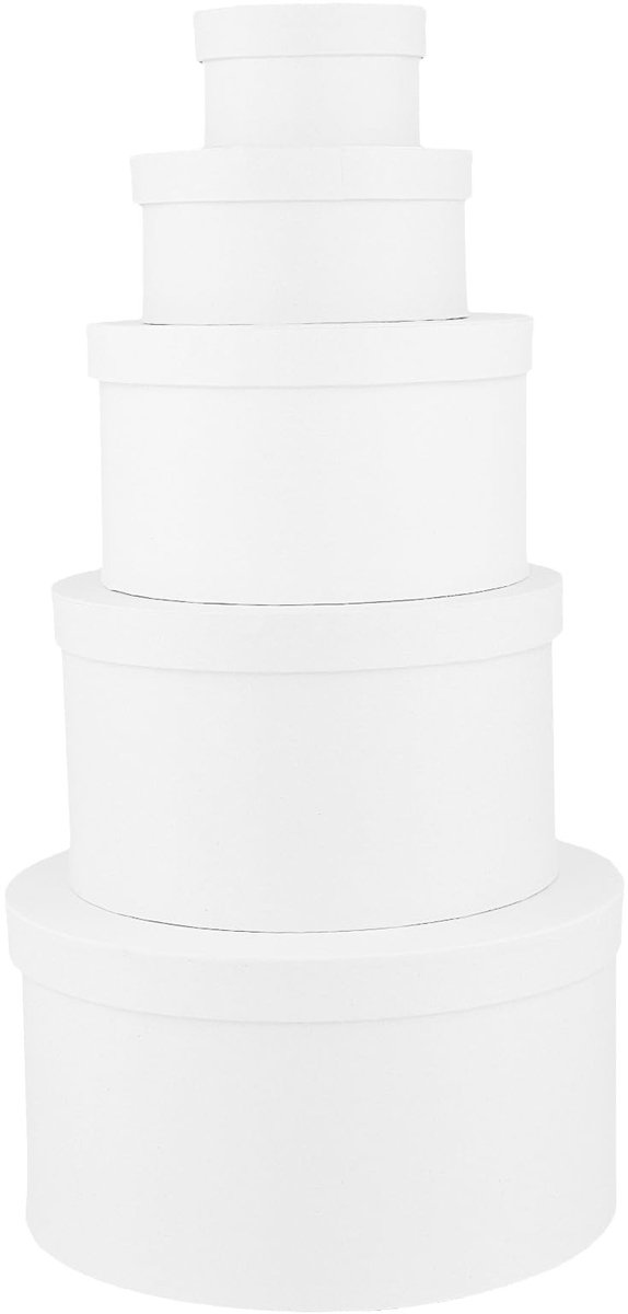 Dailygoods- Geschenkdoos ronde set van 5 stuks - Nestbaar ontwerp - Kartonnen doos voor bloemen - Bruiloftsdecoratie - Verschillende maten - Gebroken wit uiterlijk - Cadeauverpakking