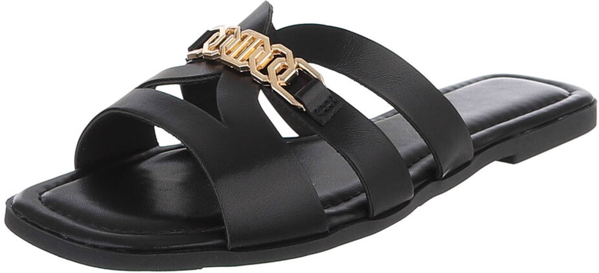 Dames Sandaal met Logo-detail en Platte Zool Mt:38