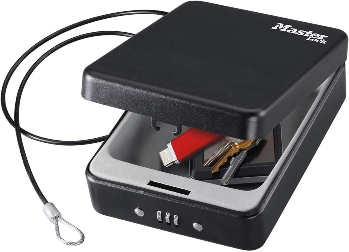 Thijox - Kleine Reiskluis met Combinatieslot en Kabel - Draagbare Kluis voor Geld, Smartphones, Paspoorten - Ideaal voor Camping, Strand en Auto