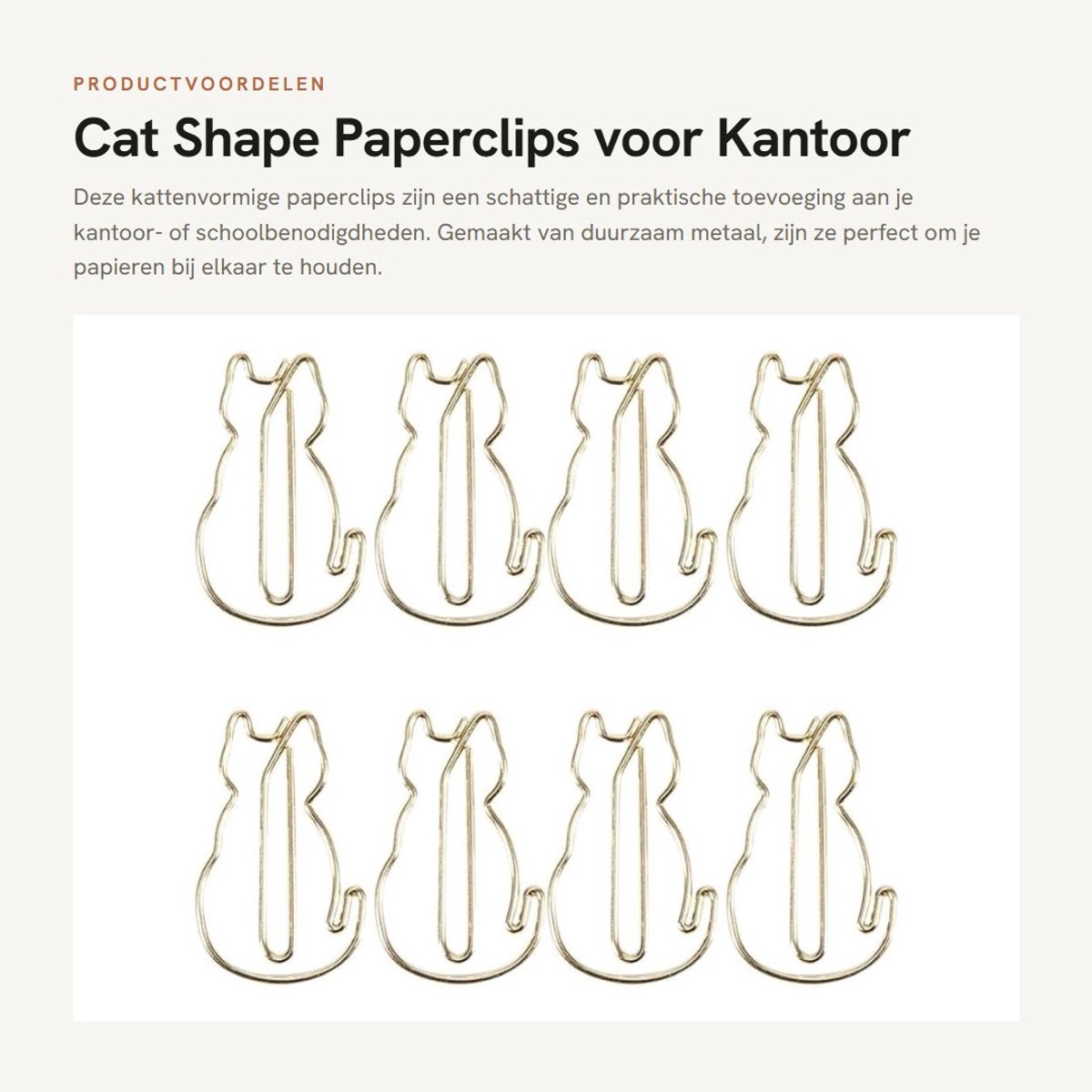 Dailygoods- Boekmarkeringen Katvorm - Duurzaam - Paperclips - Kantoor - School - 12 Stuks - Verdikt Metaal