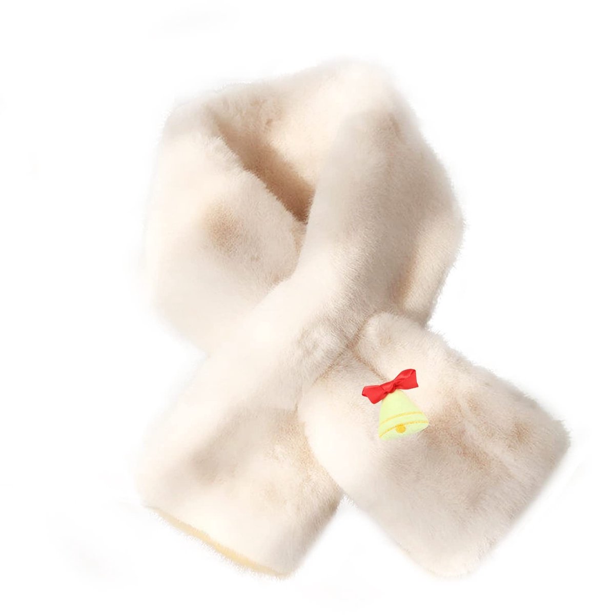 Dailygoods - Unisex kindersjaal, meisjes fleece sjaal warme sjaal voor kinderen, pluche wintersjaal, cartoon kindersjaal, zachte nekwarmer met lus om in te steken, beige met schattig belletje