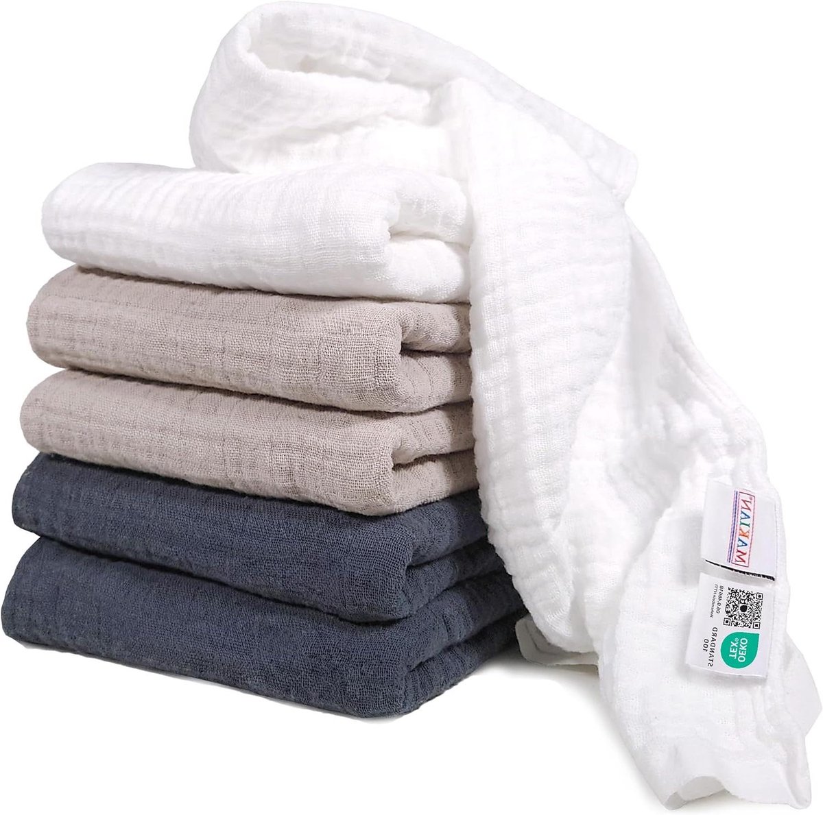 Luiers 6 stuks - Spuugdoeken Gaasdoeken - Babyverzorging Dagelijks - Oeko-Tex Standaard 100 - 80x80 cm - Grafiet Grijs Wit
