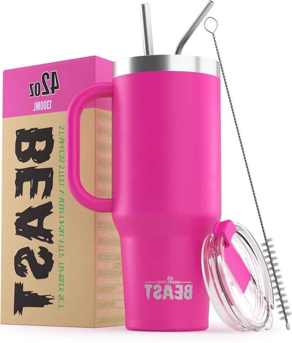 Reisbeker - Drinkbeker Isolerend - Dranken Meenemen - Dubbelwandig Vacuüm Geïsoleerd - 1300 ml - Roze