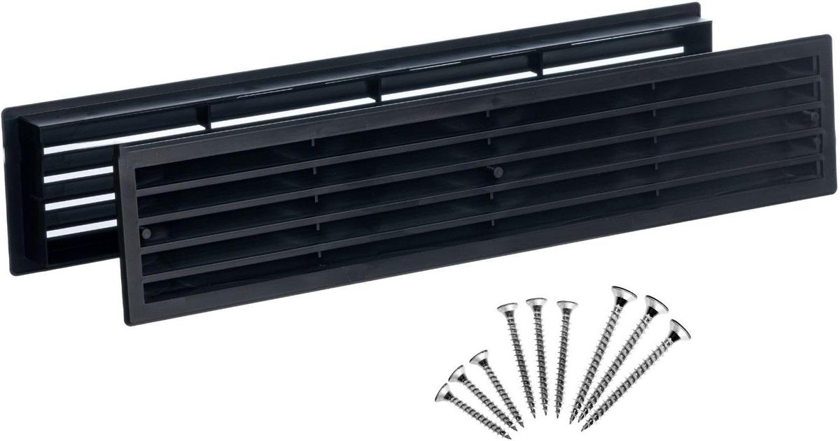 Ventilatierooster - Deurrooster Kunststof - Luchtcirculatie Verbeteren - Twee Delen - 450x92mm - Zwart
