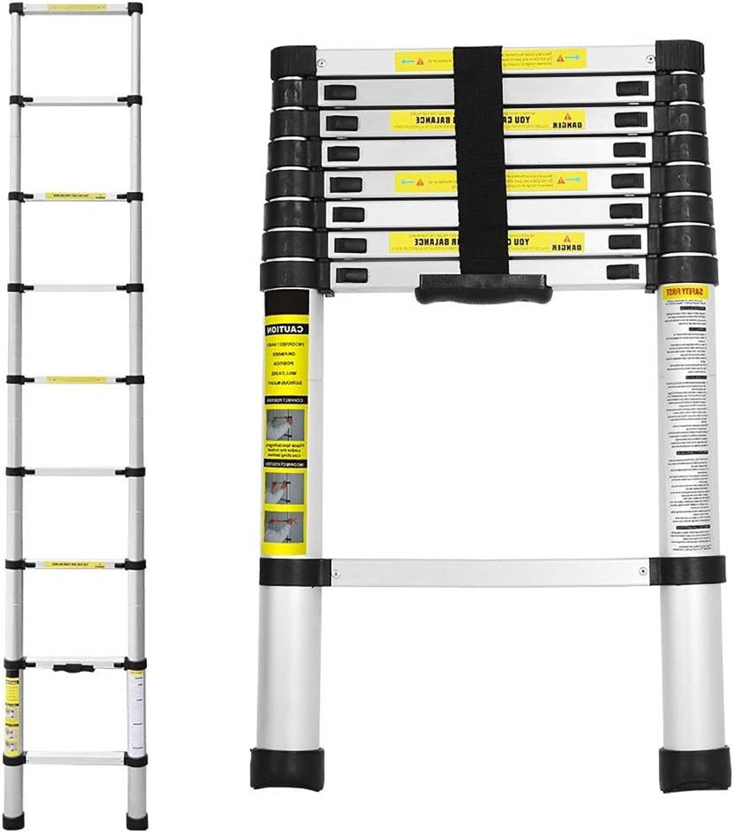 Telescopische Ladder - Vouwladder Uittrekbaar - Klus Werkzaamheden - Lichtgewicht Aluminium - 26 Meter - Zilver