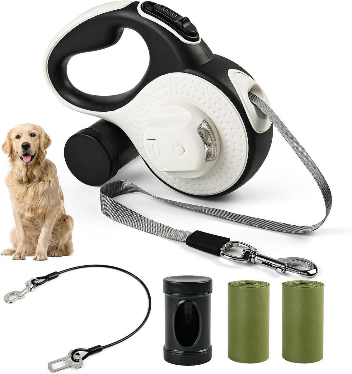 Intrekbare Hondenriem - Rolriem - Veilig Wandelen - 6-in-1 Functies - 7.9 Meter - Wit
