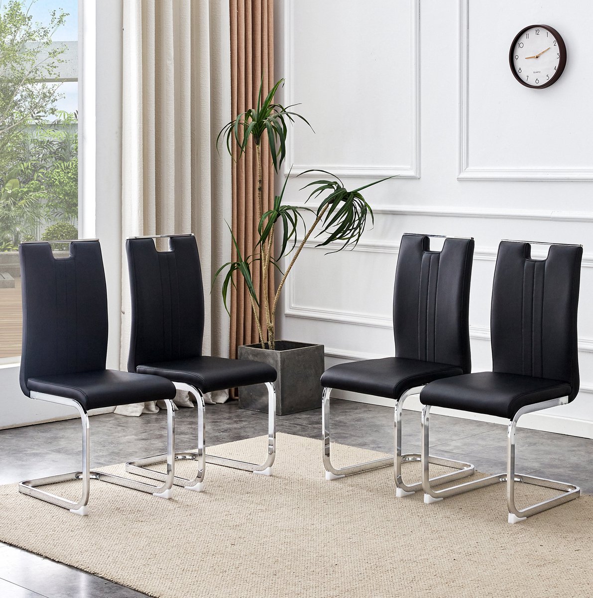 DESMIU Eetkamerstoel 52 x 40,5 x 98 cm - Set Van 2 Met Ergonomische Rugleuning En Antislip Voeten - Voor Eetkamer En Kantoor - Kunstleer Zwart