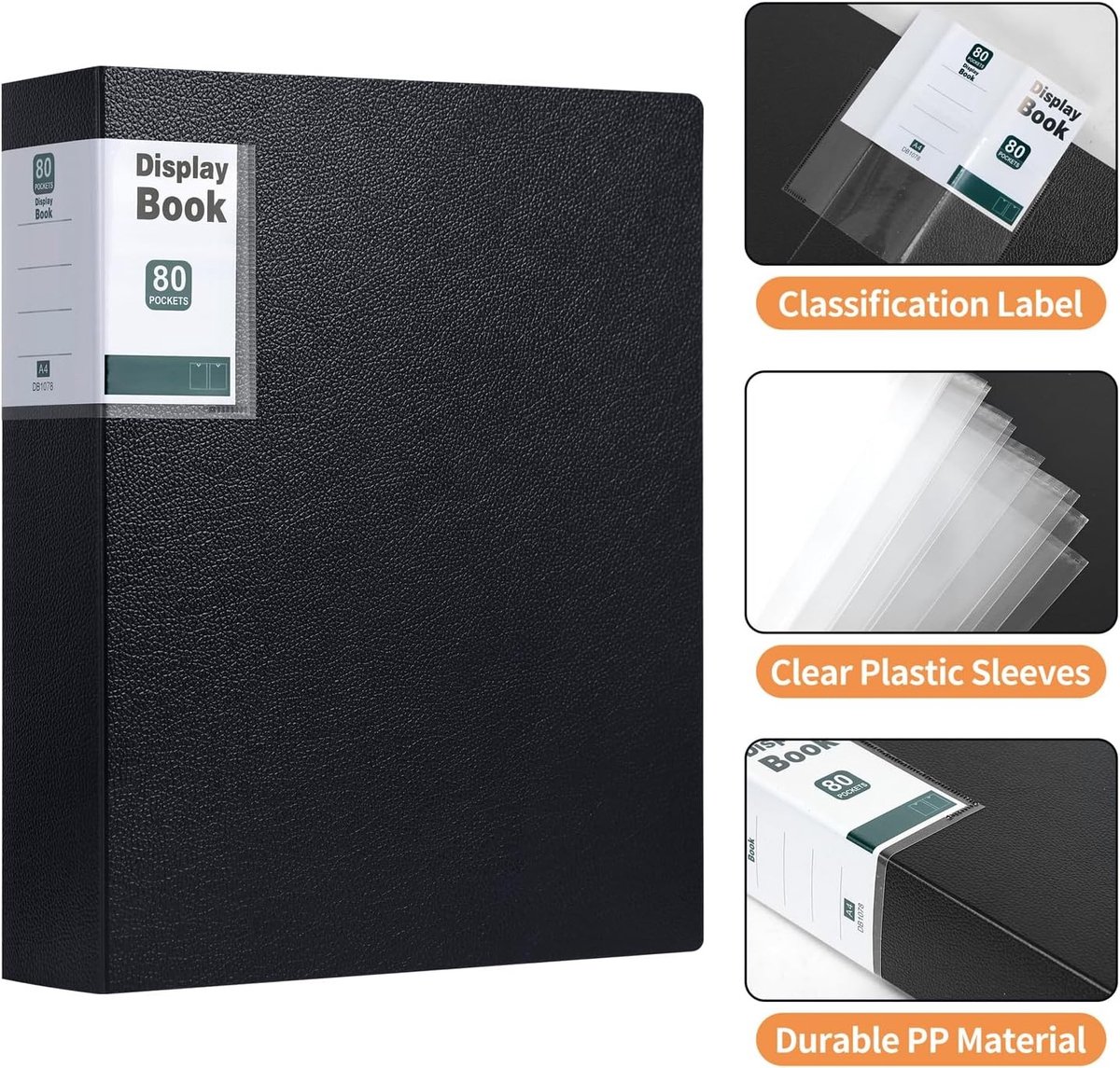 2 Pack A4 Displaymap met 80 Pocket, Presentatiemap met Duidelijke Plastic Hoezen voor Documenten en Foto's (Zwart)