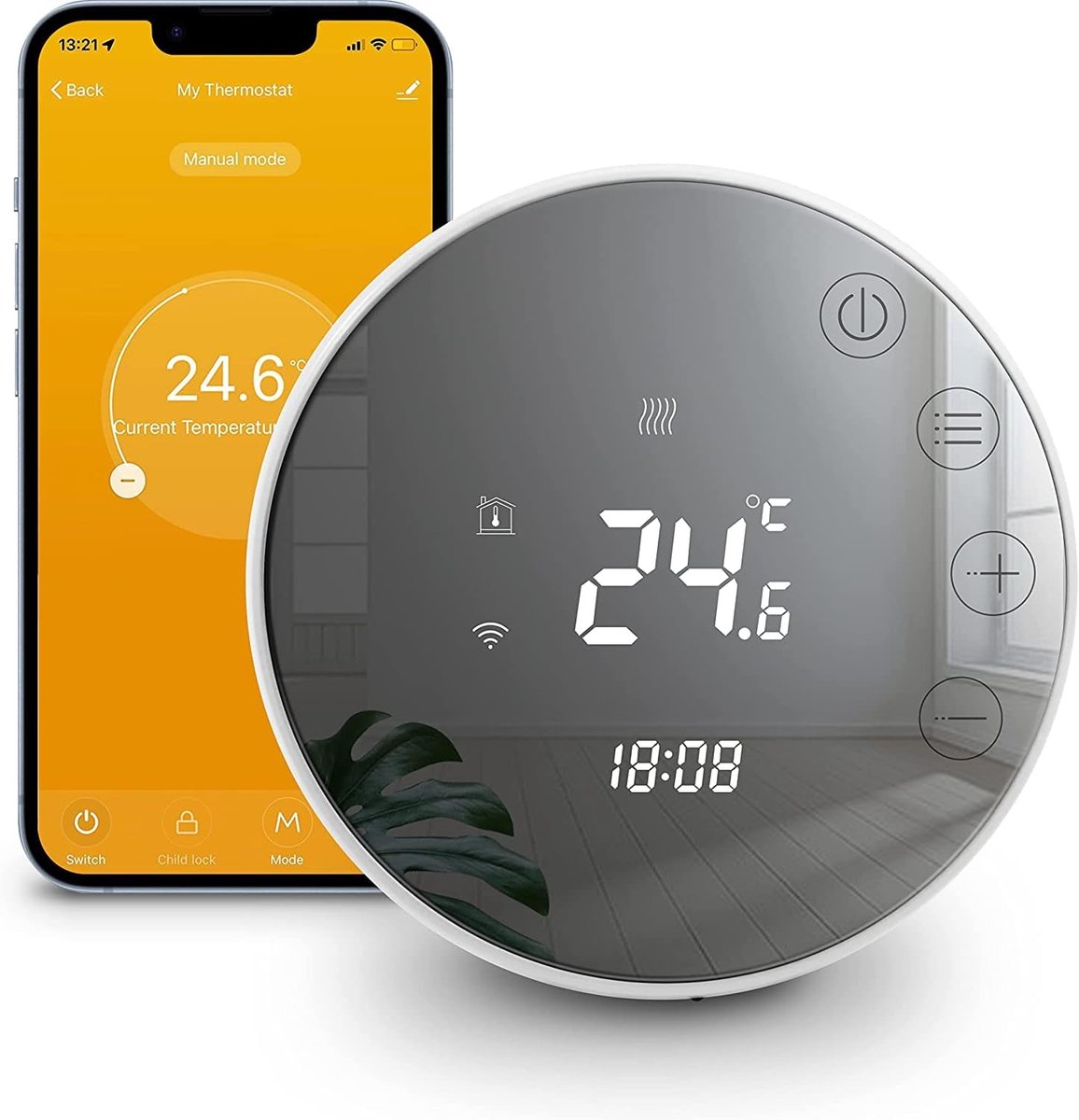 SnelShoppen - WIFI Verwarmingsthermostaat, Slimme Tuya Thermostaat voor Elektrische Verwarming, Programmeerbaar, App & Spraakbesturing, Energiezuinig,
