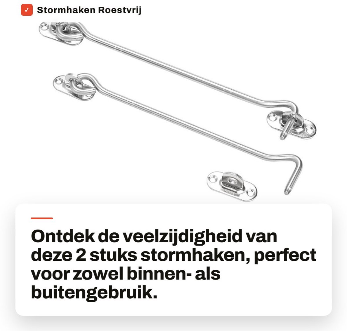 Dailygoods- Stormhaak 20 cm - Roestvrij Staal - 2 Stuks - Corrosiebestendig - Gepolijst - Veiligheid/Oogvergrendeling - Haak
