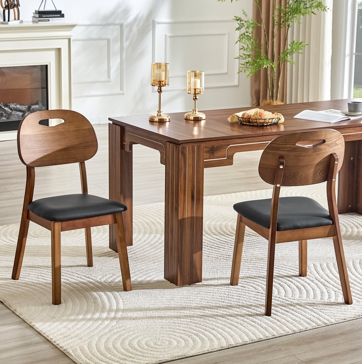 Eetkamerstoel Set Van 2 - Ovale Rugleuning Met Tragegreep - Moderne Houten Stoelen Voor Eetkamer, Keuken En Woonkamer - Hout - Zwart