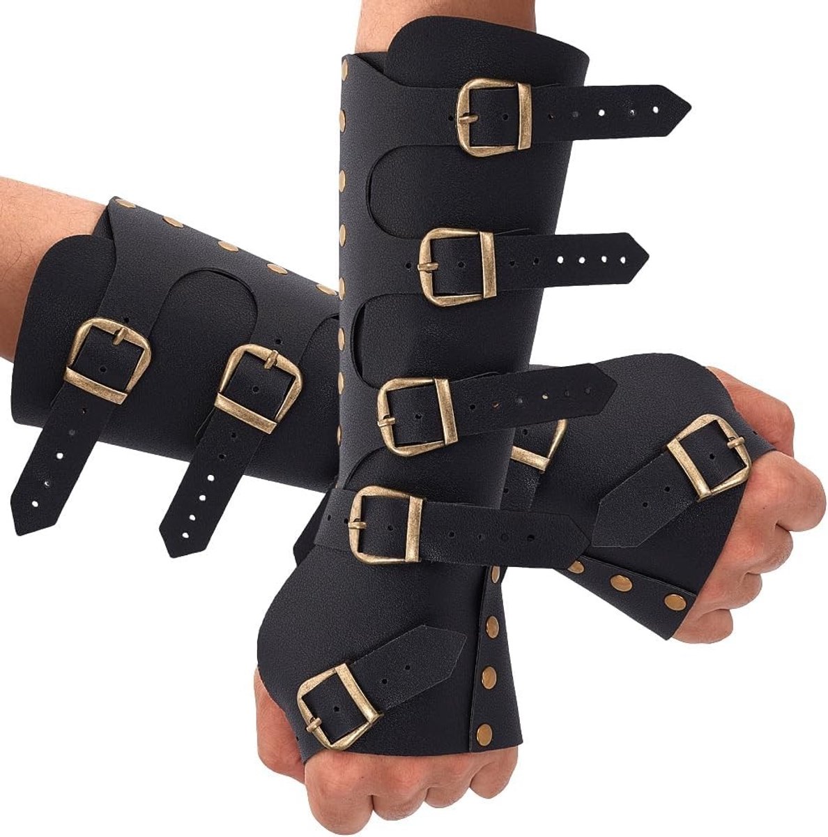 1 paar verstelbare PU lederen armbeschermers voor middeleeuwse kostuums en ridderoutfits, ideaal voor Halloween en themafeesten