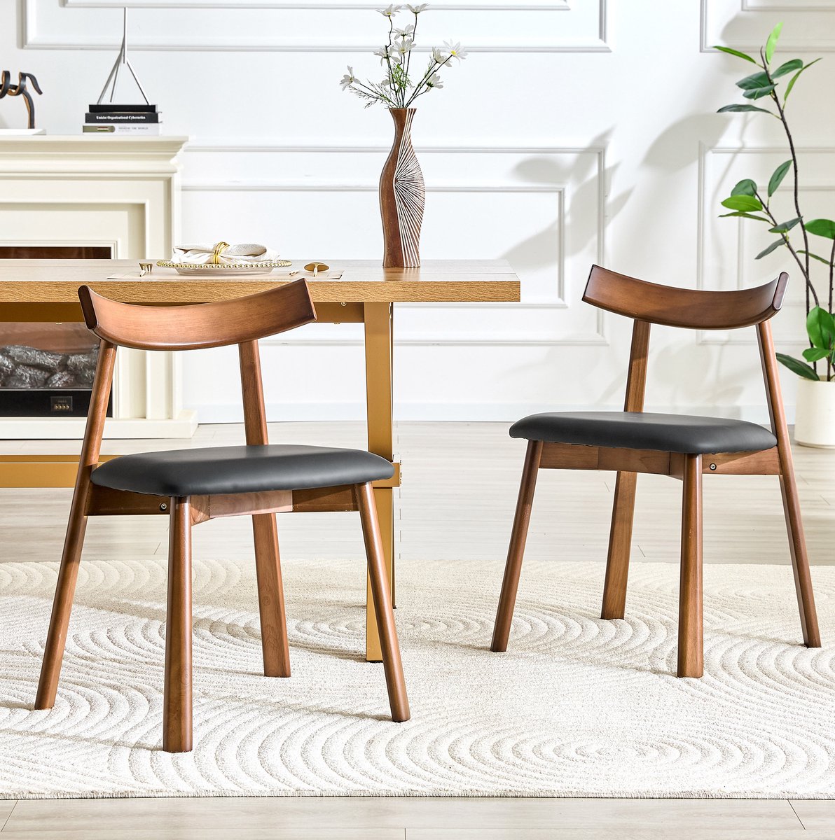 STILVORA Eetkamerstoel Set Van 2 - Met Ergonomische Rugleuning En Gewatteerde Zitting - Voor Eetkamer Keuken En Woonkamer - Rubberwood - Zwart