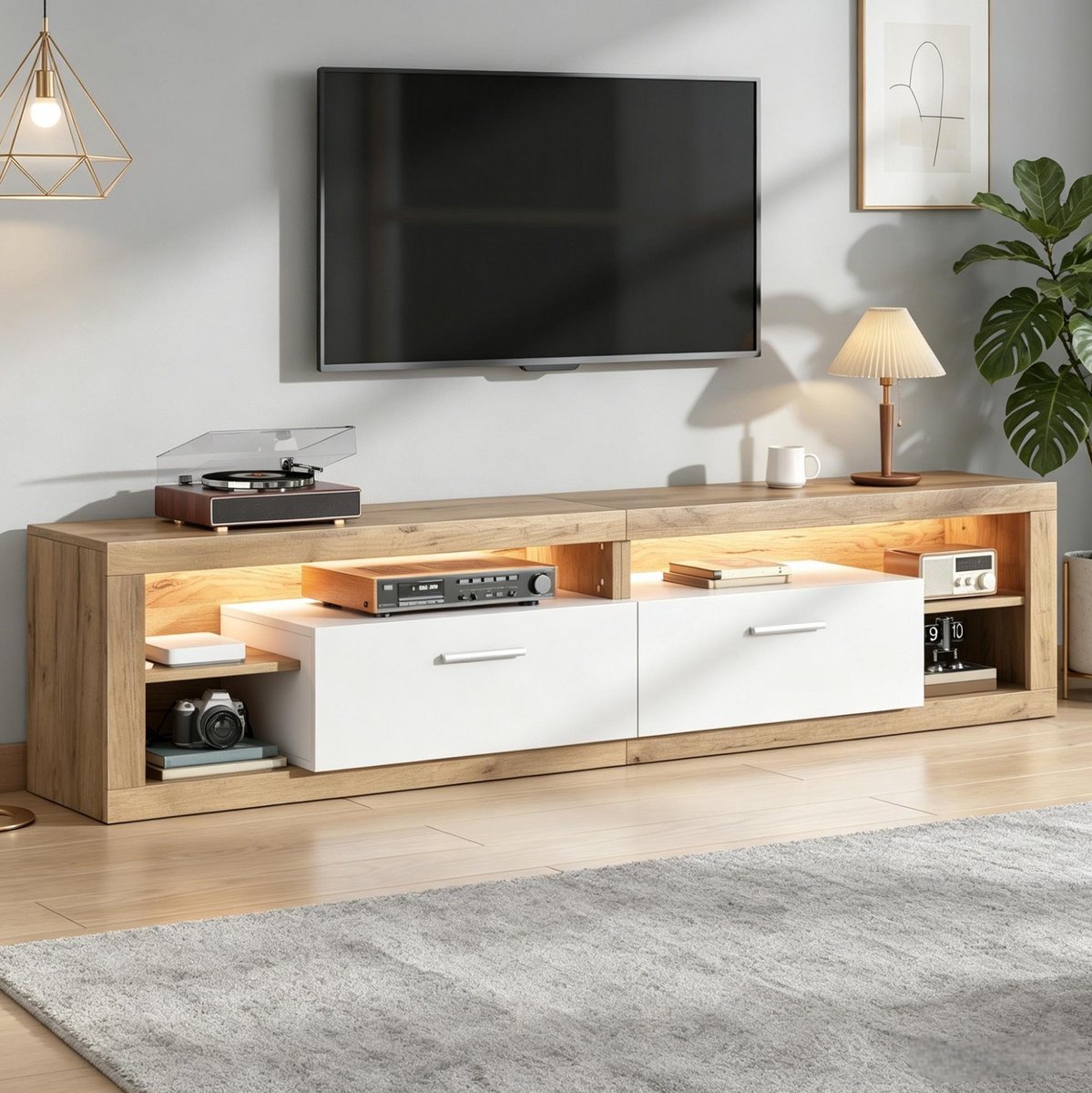 FloraGrace Dressoir - Tv-Meubel Met Appgestuurde Ledverlichting En 2 Lades - Voor Woonkame