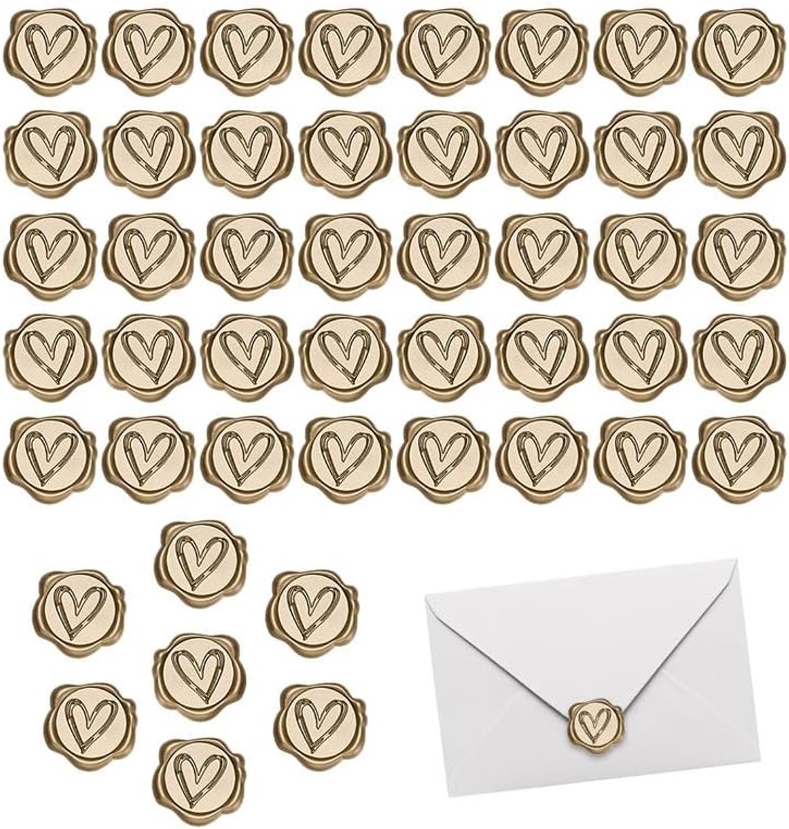 Waszegel Stickers 50 Stuks - Hartvorm - Huwelijksdecoratie - Perfect voor Vintage Uitnodigingen - ShopVlot