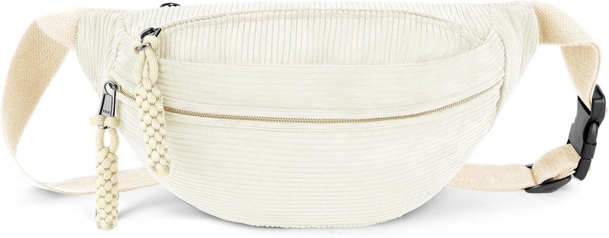 Thijox - Schoudertas Dames Corduroy Heuptas Kleine Crossbody Tas Wit-A, Sport Heuptas voor Outdoor, Reizen, Hardlopen, School, 31,5 x 12 x 8,5 cm