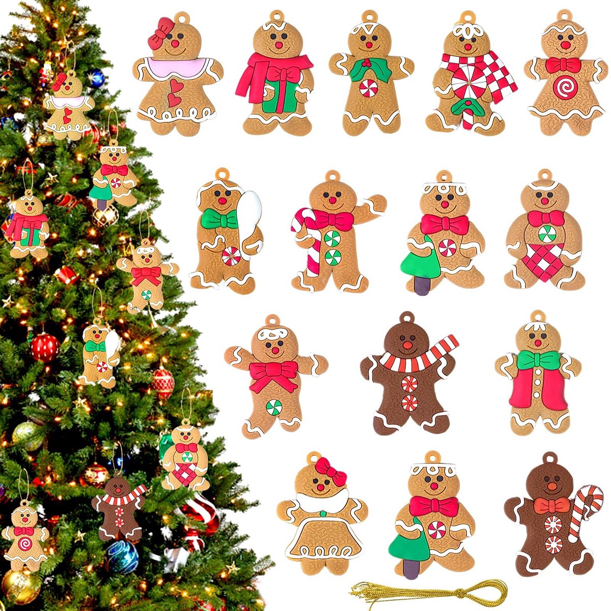 Dailygoods - 15 Stuks Kerst Peperkoek Man Ornamenten - Versiering voor de Kerstboom
