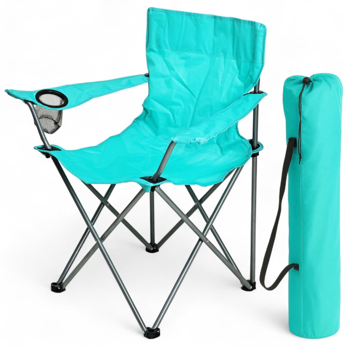 Dailygoods- Klapstoel opvouwbaar - Campingstoel met bekerhouder - Draagtas inbegrepen - Lichtgewicht 1,7 kg - Belastbaar tot 110 kg - Metalen frame 81×51×42 cm