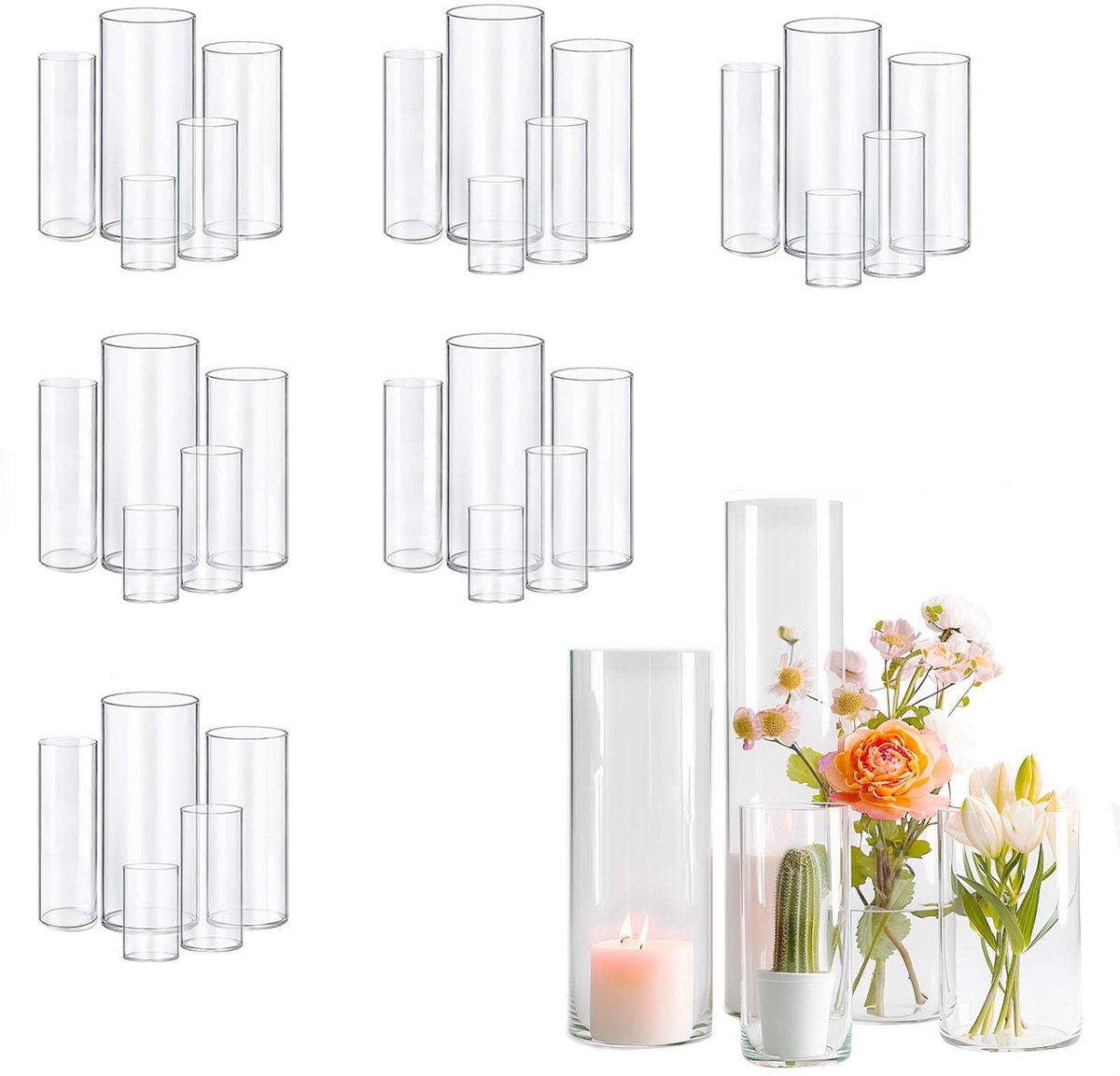 Dailygoods- Glasvaas Cilindrisch - Decoratieve Vaas - Bruiloft Vaas - Woondecoratie - Gedroogde Bloemen - Schokabsorberend Verpakt - Bloemenvaas