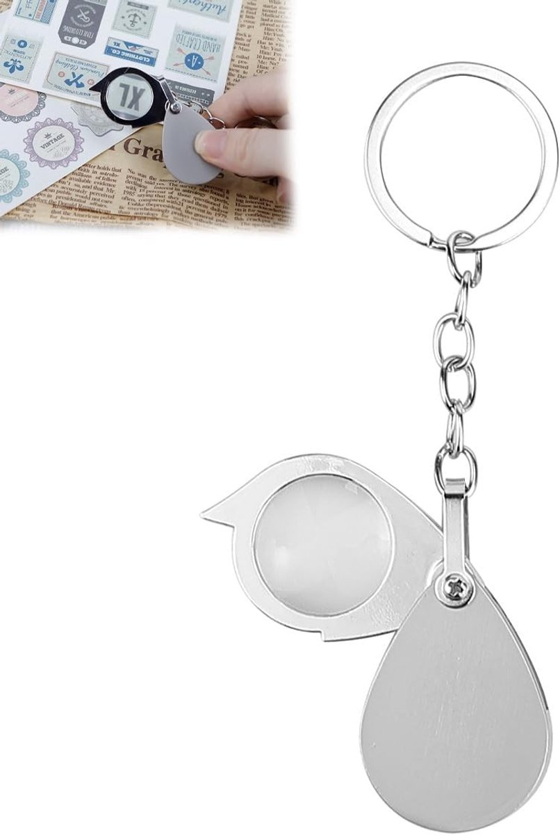 Roestvrijstalen vergrootglas sleutelhanger, draagbaar mini-vergrootglas voor lezen en sieraden, opvouwbaar zakloep (10-voudig)