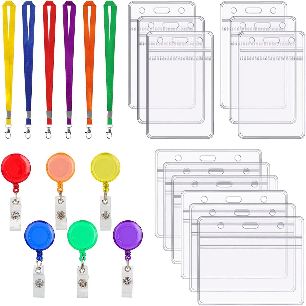 Badgehouders met Lanyards - Kaarthouders Set - Veilig Kaarten Dragen - Waterproof PVC Pockets - 6 Stuks - Meerkleurig
