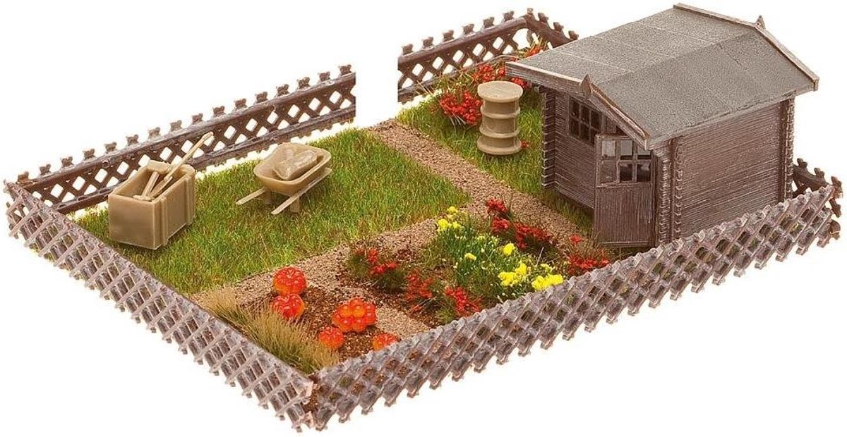 Tuinhuisje met Gazebo - Miniatuur Tuin - Modelbouw H0 - Uitbreidbaar Ontwerp - 14 x 3.8 x 22.3 cm - Bruin