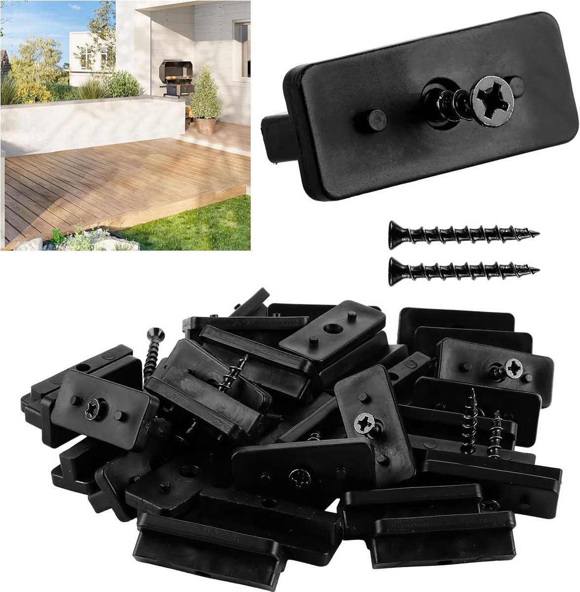 200 Stuks WPC Clips voor Verborgen Montage, 6 mm Spacers voor Plastic Terrasplanken met T-Clip en Schroeven