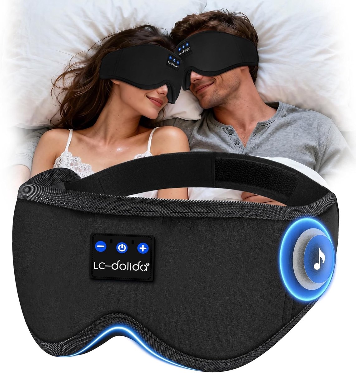 Bluetooth Slaapmasker met Draadloze Hoofdtelefoon voor Zijslapers, Ultrathin Stereo Speakers, 3D Ontwerp voor Volledige Donkerte en Comfortabel Slapen tijdens Reizen