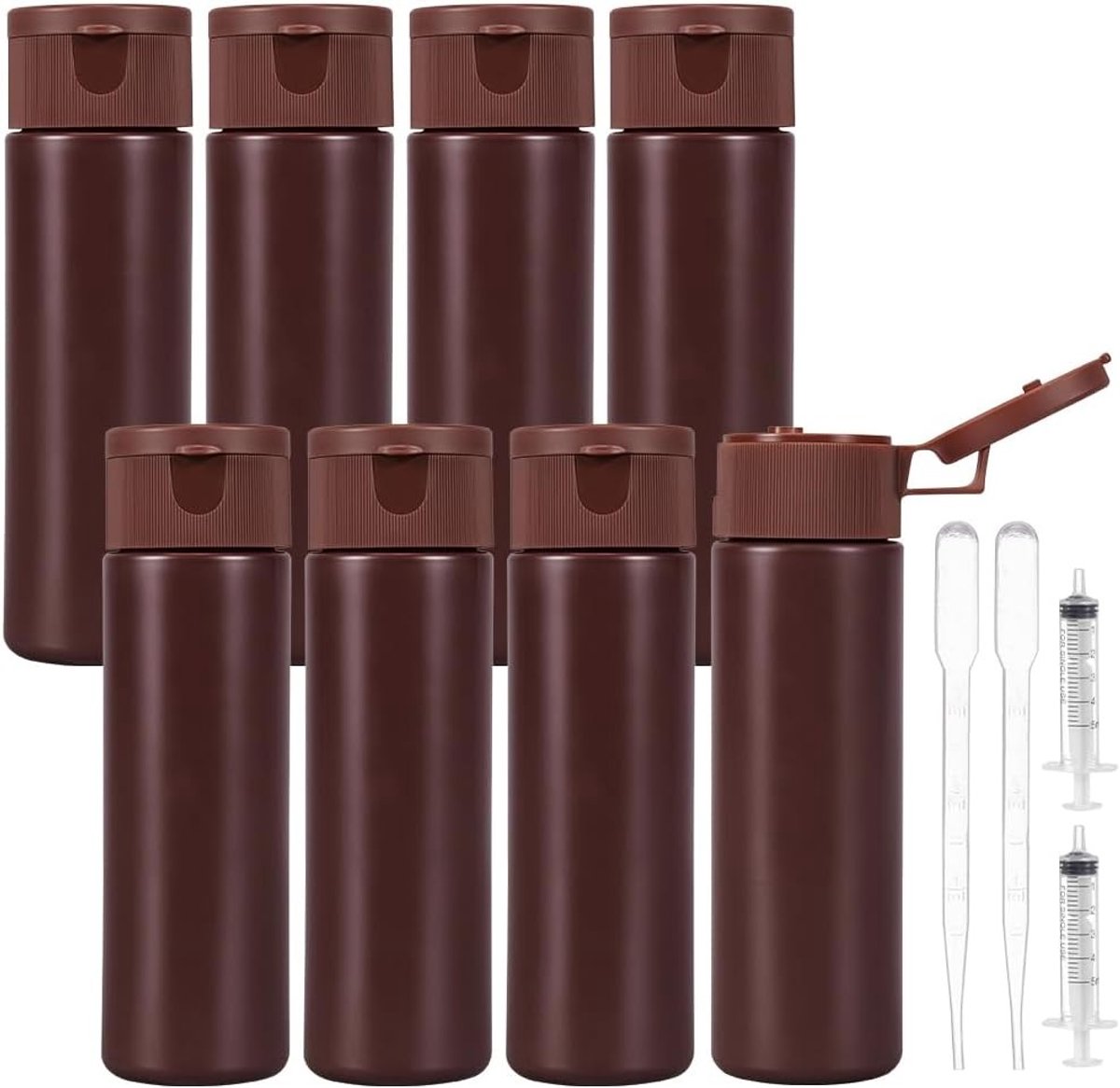 Kunststof Monsterflessen 50 ml met Druppelaar en Spuit voor Nauwkeurige Vloeistofcontrole, Reisflessen voor Make-up en Cosmetica, Set van 8 Stuks