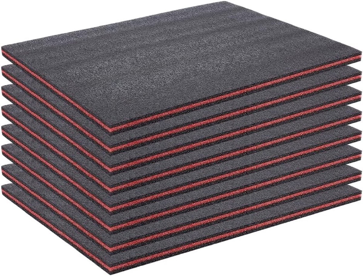 8 stuks snijdbare polyurethaanschuimkussentjes voor koffers, knutselen en opslag, 40 x 30 x 1,6 cm, veelzijdig verpakkingsmateriaal in zwart en rood