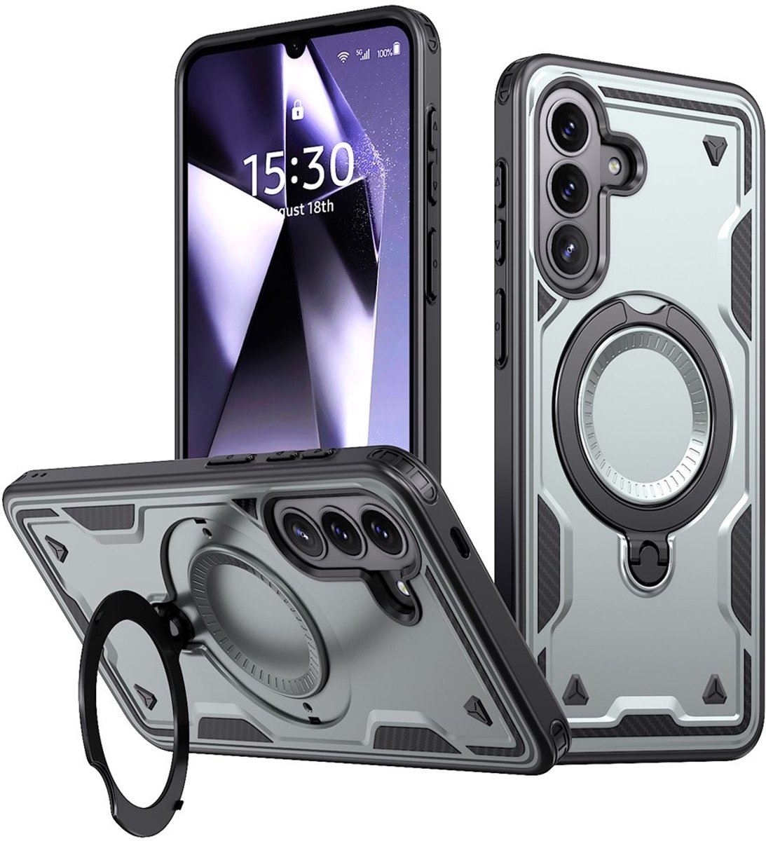 Coverup Hoesje - Geschikt voor Samsung Galaxy A57 Hoesje - Coverup Armor Back Cover met MagSafe Compatible Kickstand - Grijs
