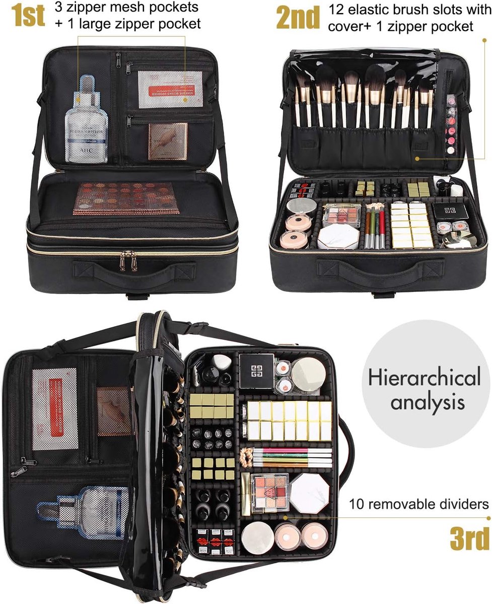 Thijox - Grote make-uptas 15,8 inch - Draagbare reis-cosmeticakoffer voor dames - Professionele make-up organizer - Beautycase voor visagisten - Kunst