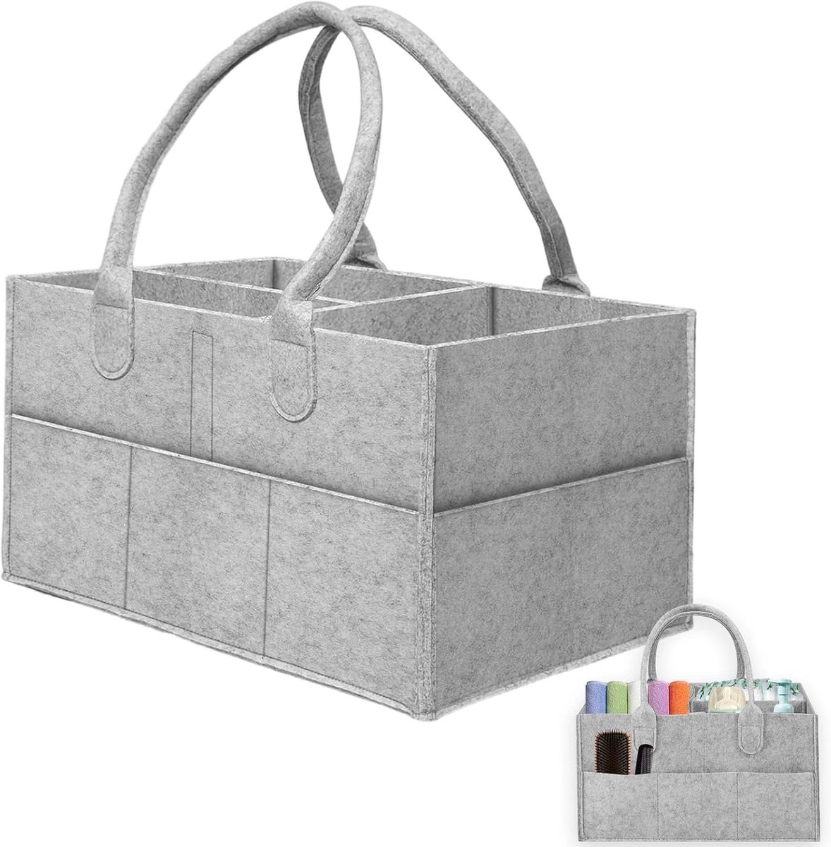 SnelShoppen - Luiertafel-organizer met laag wikkelorganizer, lichtgrijze mand voor luiers, babyflessen en neusdoekjes, hoogwaardig vilt, duurzaam en g