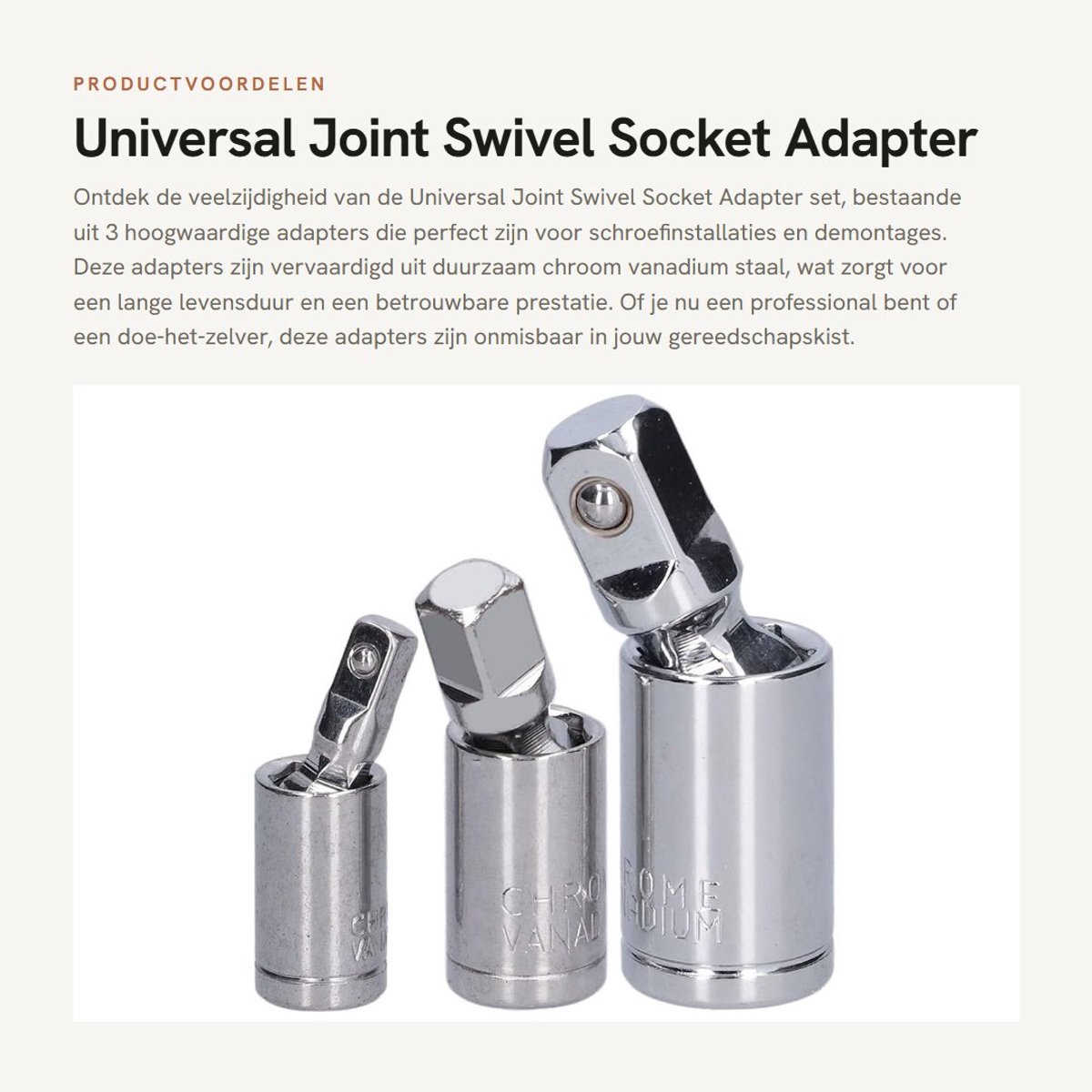 Dailygoods - Universal Joint Swivel Socket Adapter - 3 stuks - Duurzaam chroom vanadium staal - 1/2, 3/8, 1/4 - Ideaal voor schroefinstallatie - Gesch...