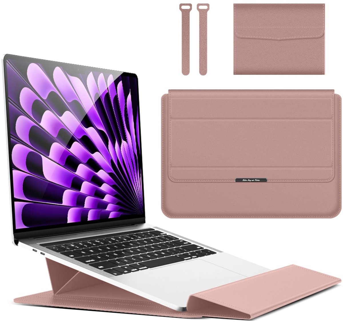 Dailygoods - 15 15,6 inch laptophoes voor MacBook Air 15 M3/M2 A3114 A2941, MacBook Pro 16 M4/M3/M2/M1 Pro/Max (2024-2019), MacBook Pro 15 M3/M2 A3114 A2941 verstelbare standaardhoes, roségoud