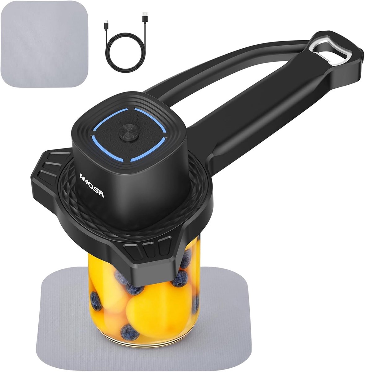 SnelShoppen - Elektrische Potopener met Gripper Pad, Automatische Dekselsluiting en Handmatige Draaifunctie, 2-in-1 Dekseldraaier en Flesopener voor O