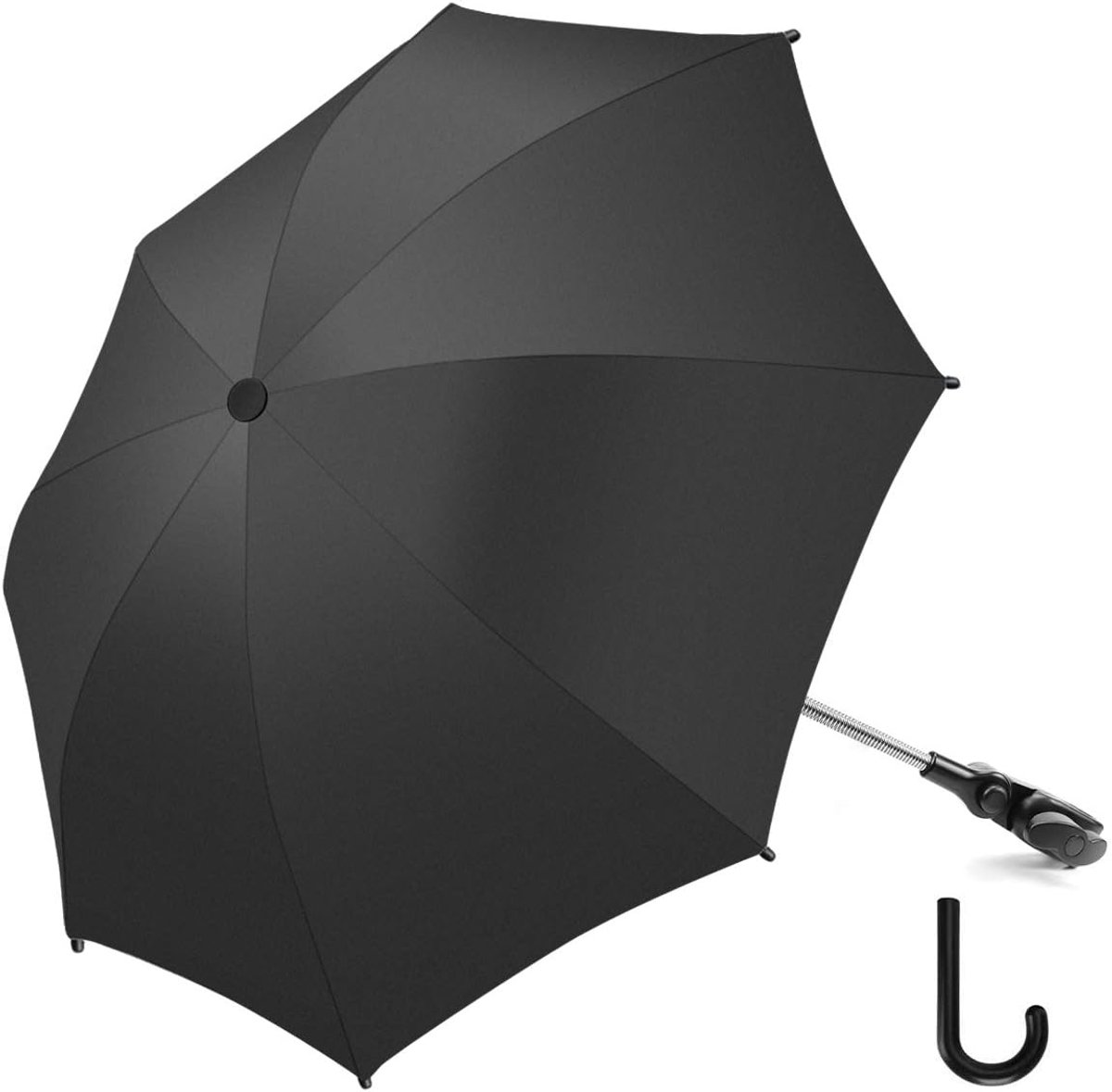 Thijox - Kinderwagenparaplu Universele Parasol UV 50+ voor Baby's en Peuters met Handvat voor Kinderwagens, Buggy's en Wandelwagens (Zwart)