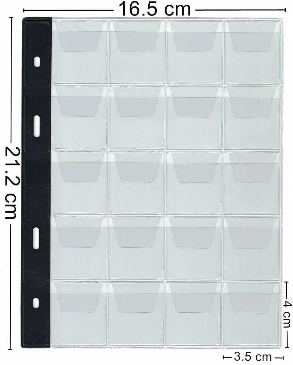 Thijox - Pagina's voor Munten- en Medaillealbums, Navulbladen, Transpaant Plastic, 20 Vakjes, 21,2x16,5 cm, Perfect voor Verzamelaars