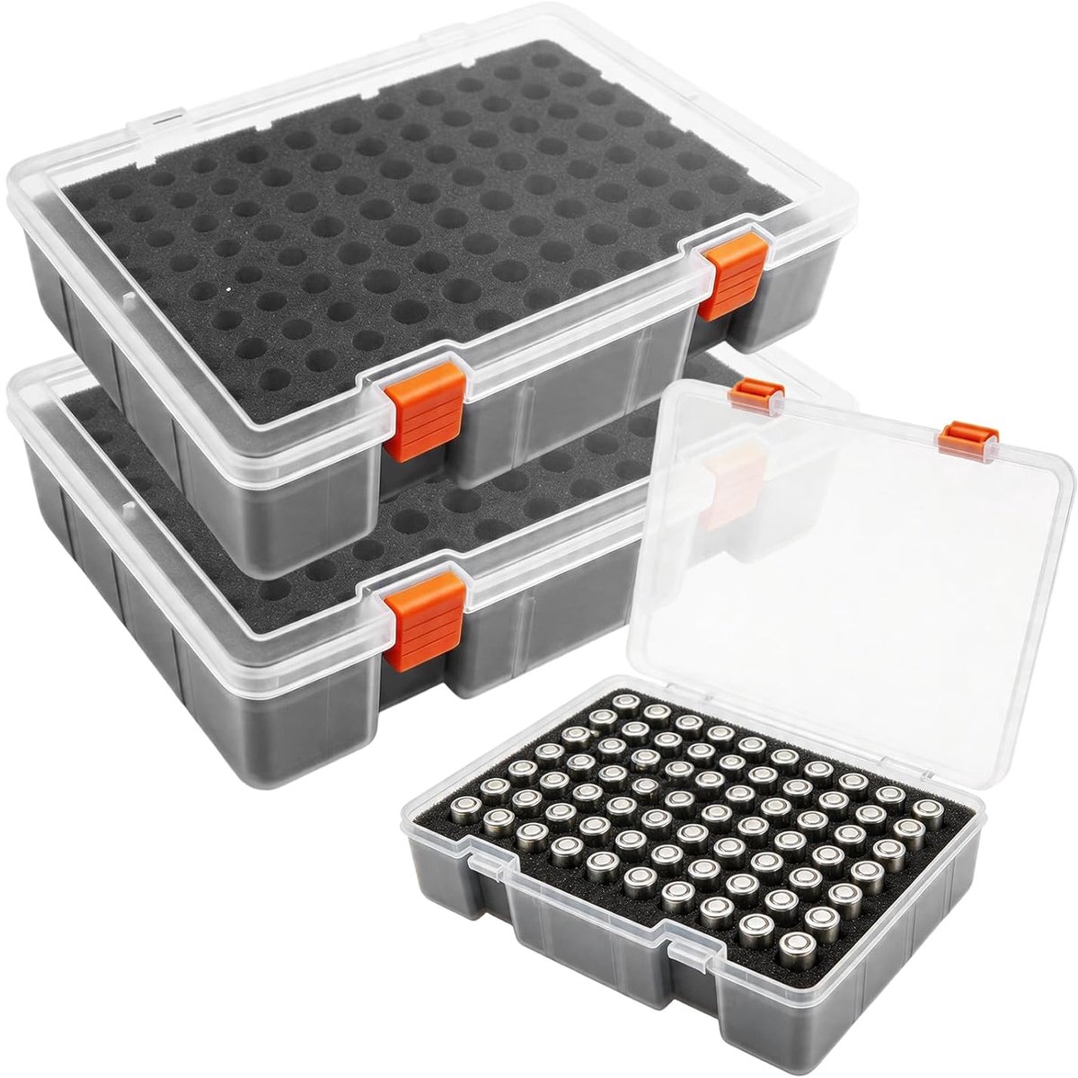 Thijox - Batterijbox, batterijopbergdoos, batterijorganizer voor 100 AAA AA-batterijen, kunststof, 2 stuks, veilig en overzichtelijk voor thuis, campi