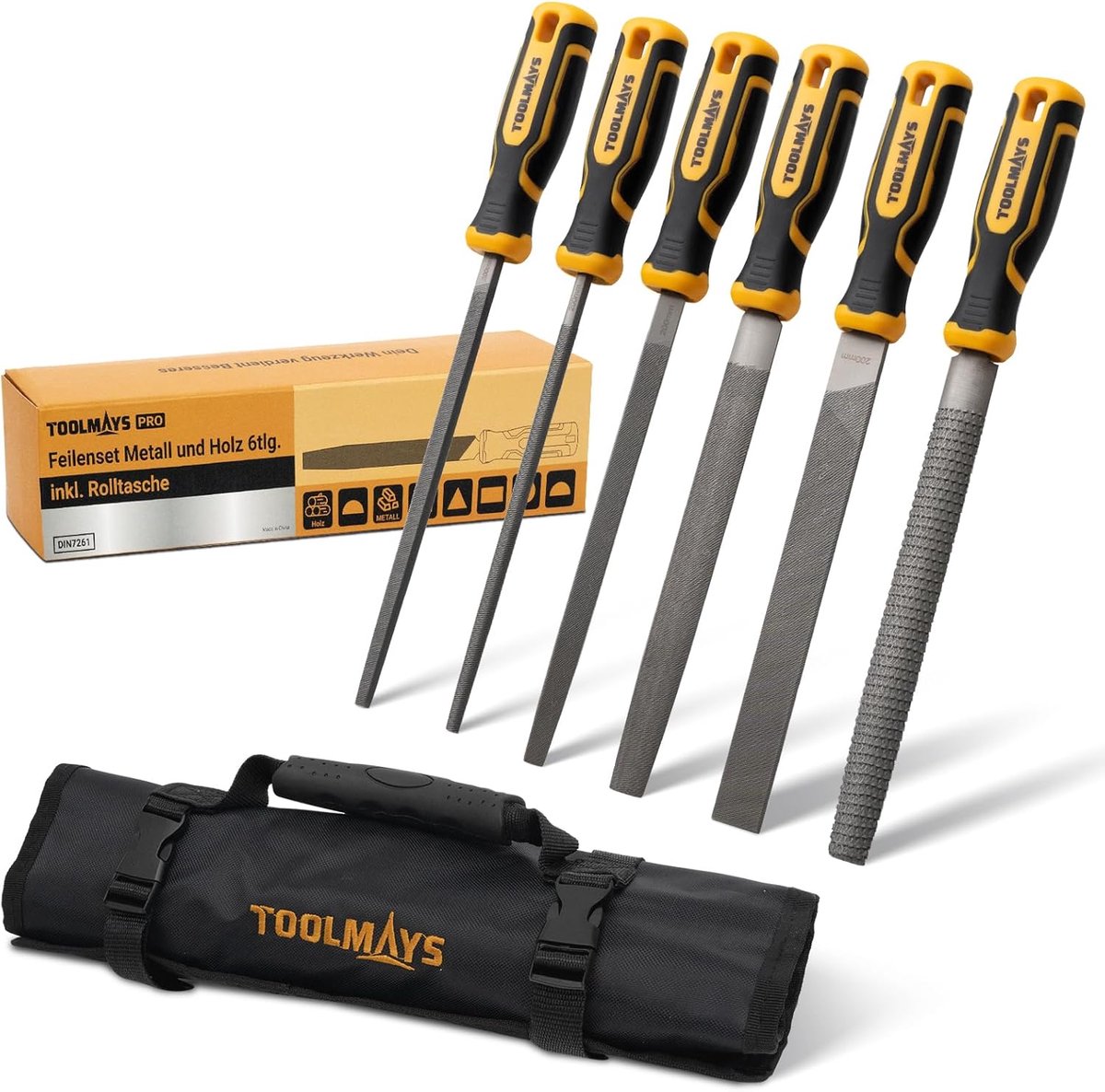 Thijox - Vijlenset Metaal En Hout 6-Delig Platte Vijl 200 Mm Met Tas, Ronde Vijl, Halfronde Rasp, Driehoekige Vijl, Halfronde Vijl, Platte Stompvijl,