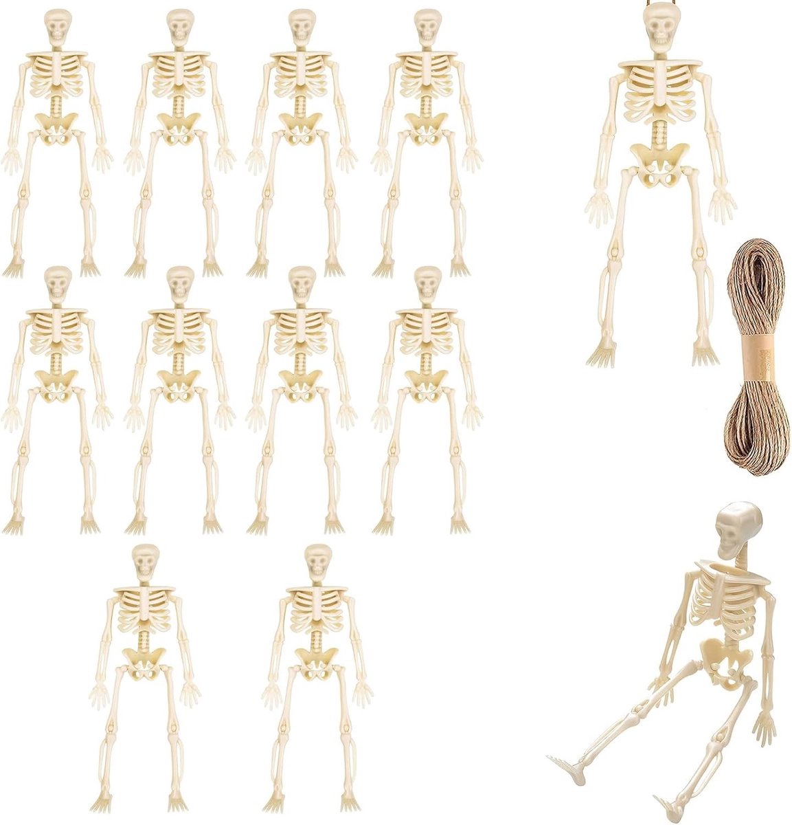 Set van 10 m touw, realistische figuren met beweegbare gewrichten, schedel decoratief speelgoed voor Halloween versieringen