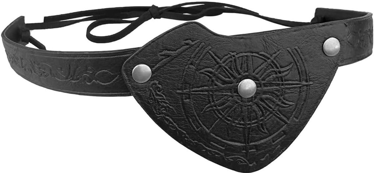 Medieval Gegraveerde Piraten Ooglapje van Vintage Faux Leer voor Viking Renaissance Cosplay Accessoire in Zwart - Perfect voor Feestjes en Theatrale Optredens