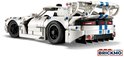 Witte LEGO Technic Dodge Viper GTS-R sportauto met blauwe strepen, grote spoiler en zwarte wielen.