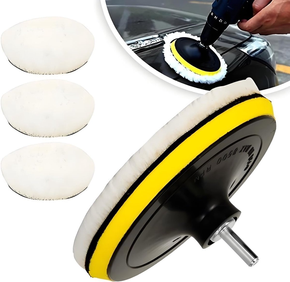 Polijstschijven 125mm - Wol - 6 stuks - Geschikt voor auto- en meubelverzorging - ShopVlot