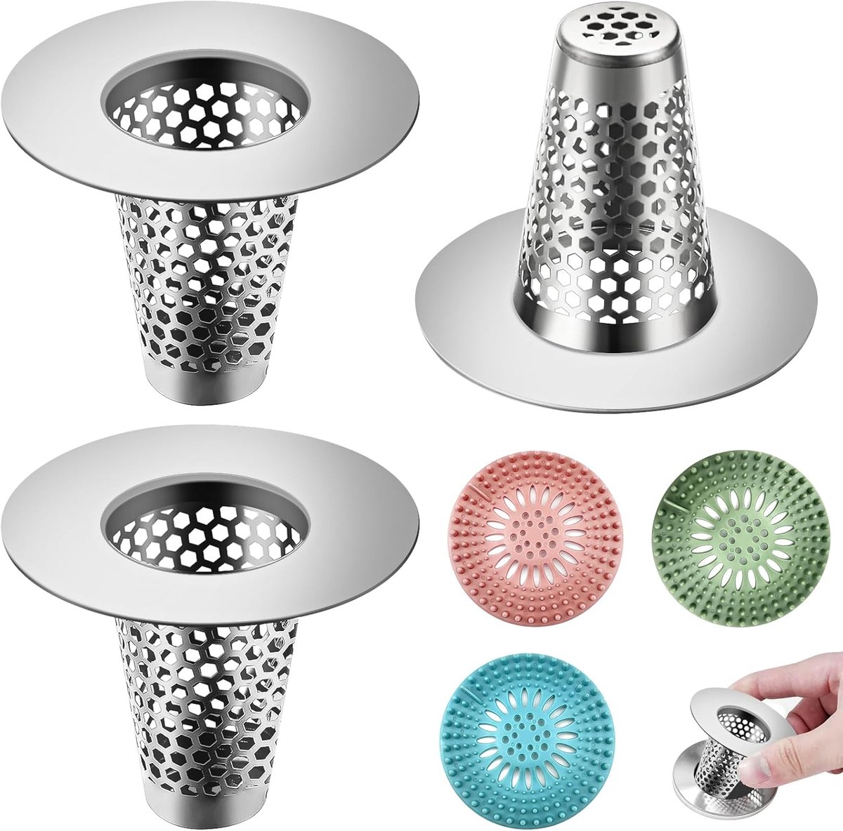SnelShoppen - Pack van 3 Afvoerzeefjes voor Douche, Taper Haarzeef, Douche met 3 Haarzeefjes van Silicoon voor Keuken, Badkuip, Balkon, 50 x 40 x 15 m